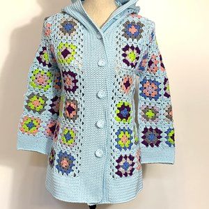 Matimi NWT Crochet Cardigan Sweater Jacket With Hood Size One Size